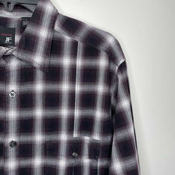 J.FERRAR Shirt Mens Large L Purple-Gray Plaid Long Sleeve Button-Up EUC Cotton - Picture 2 of 6